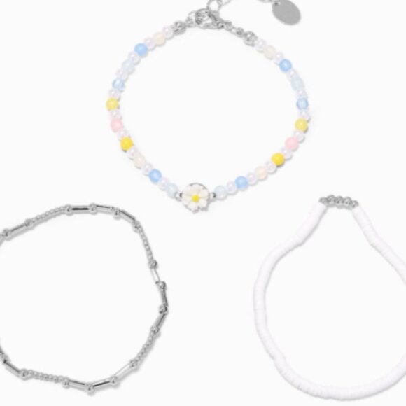 Icing Silver Flower Beaded Bracelet Set - 3 Pack - Picture 1 of 2